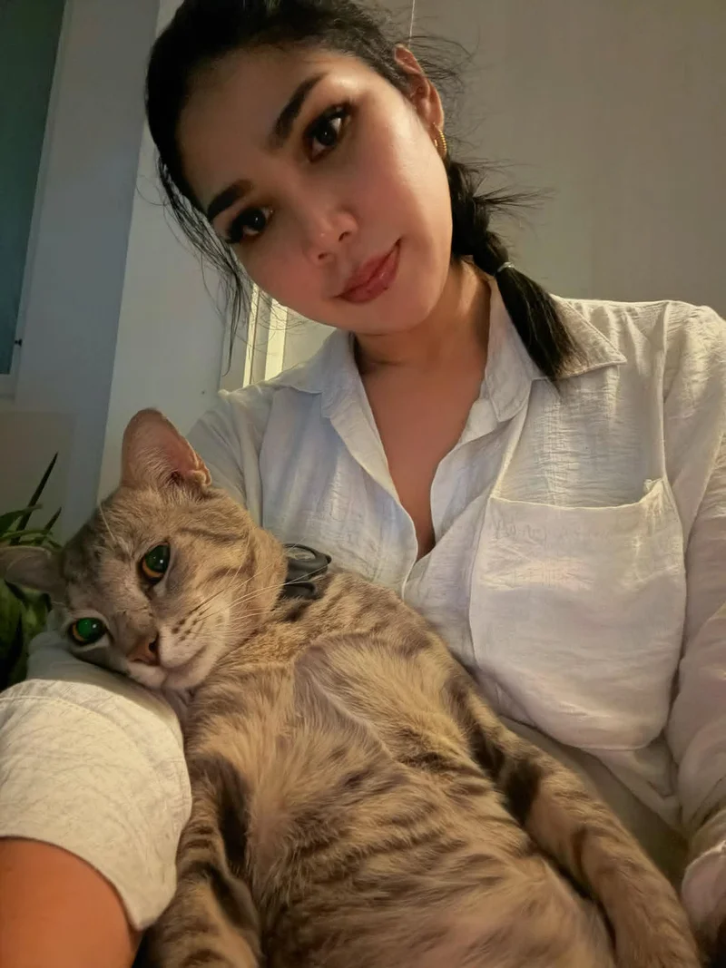 Step 1, Upload a Photo: Big Boy the cat going from photo to hand-colored coloring page